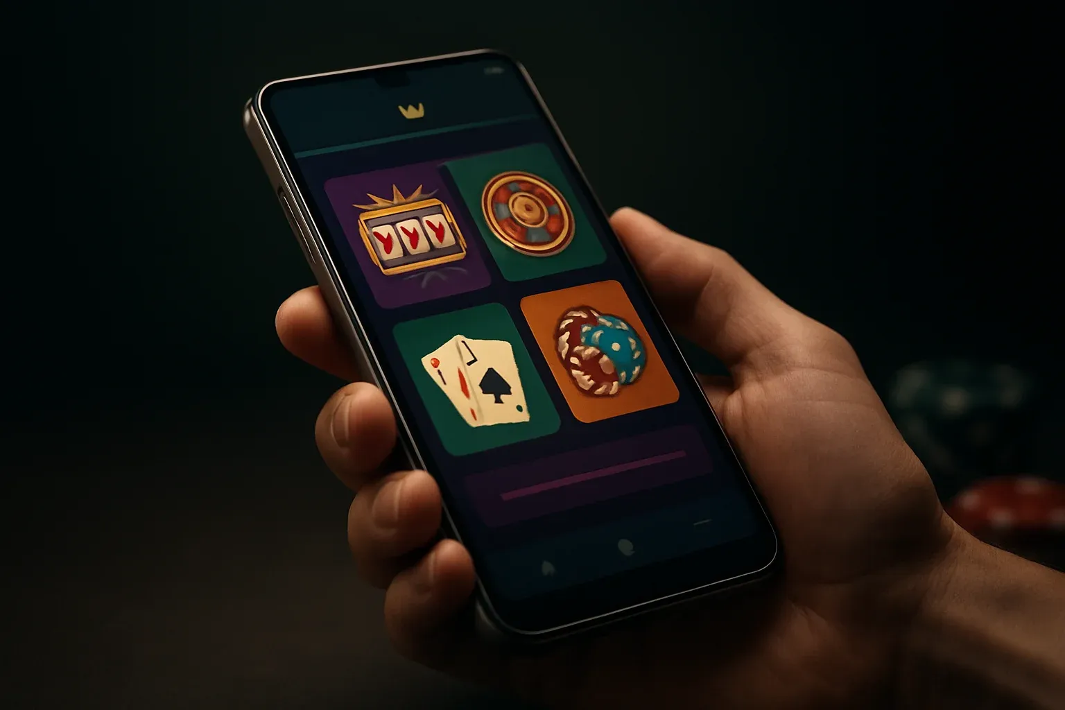 Flagship Android smartphone displaying a premium casino app interface